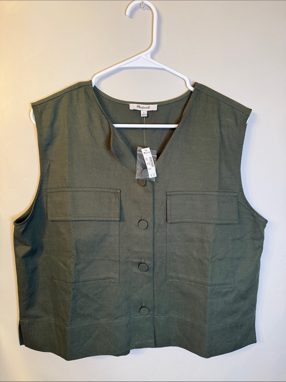 Madewell Crop Dark Olive Utility Button Vest